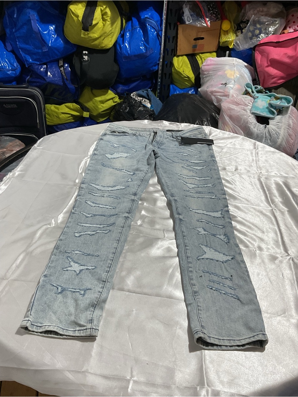 Light Blue Distressed Slim Straight Men’s Jeans
